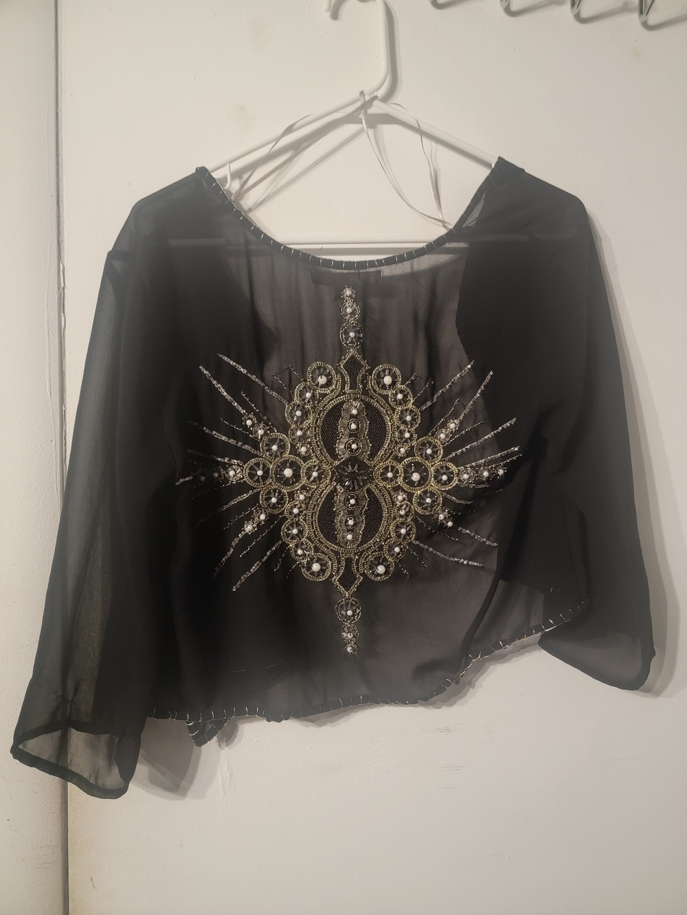 Embellished Black Sheer Women’s Top with Metallic Beading